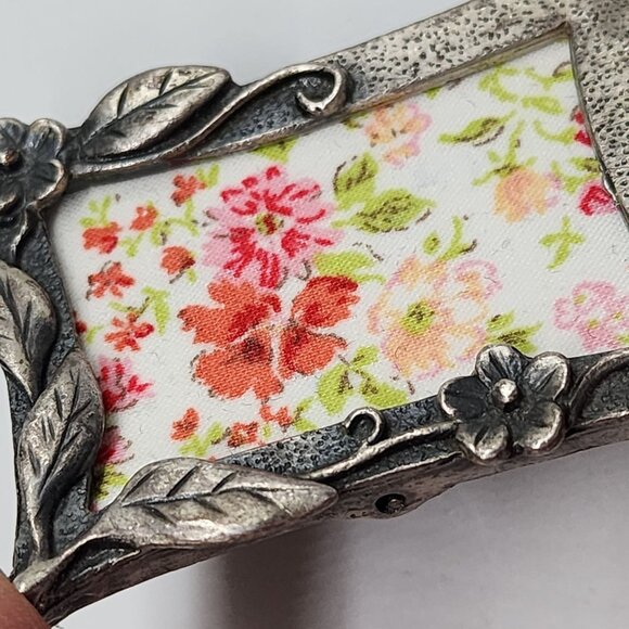 Miniature Vintage Style Pewter Floral Picture Frame Fabric Insert 1.5x2" - Picture 10 of 12